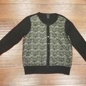 Ann Taylor szL black cardigan w/ lace and sequence